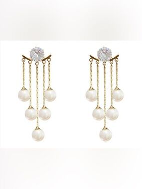 Gold Pearl Drop Dangle Earrings